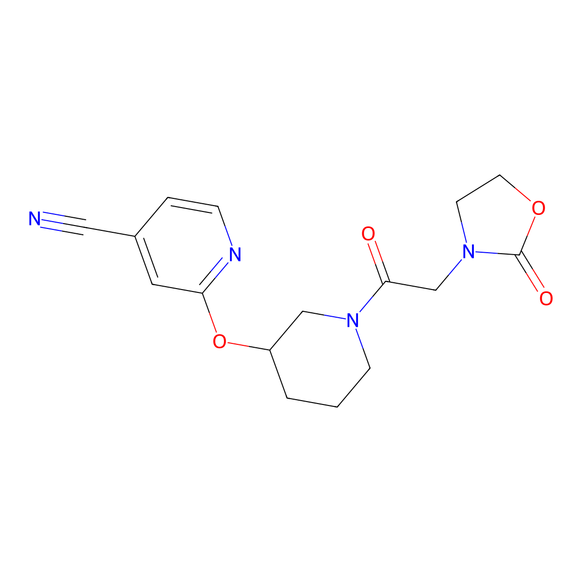 2-((1-(2-(2-Oxooxazolidin-3-yl)acetyl)piperidin-3-yl)oxy)isonicotinonitrile molecular structure, CAS 2034580-43-1