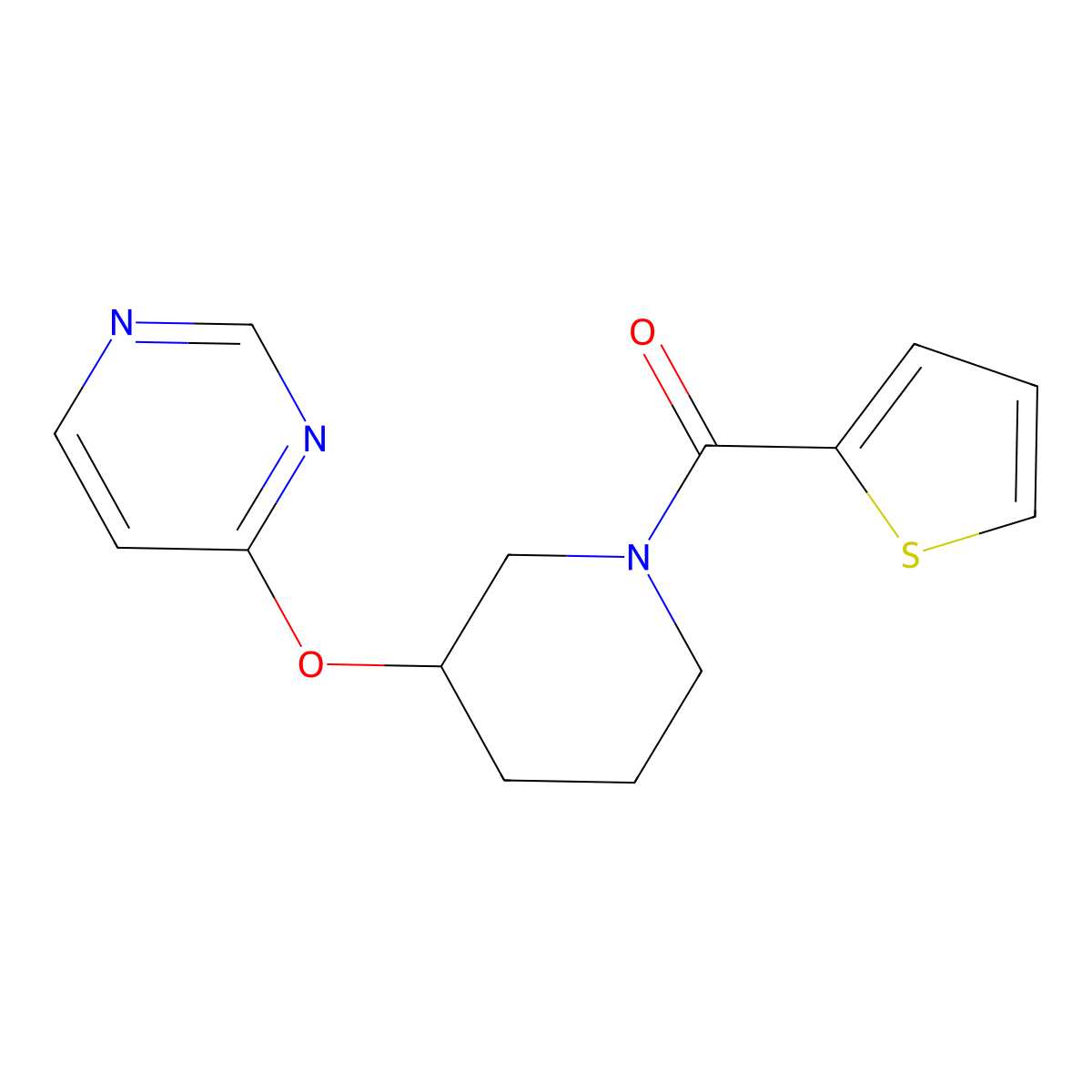 (3-(Pyrimidin-4-yloxy)piperidin-1-yl)(thiophen-2-yl)methanone molecular structure, CAS 2034580-45-3