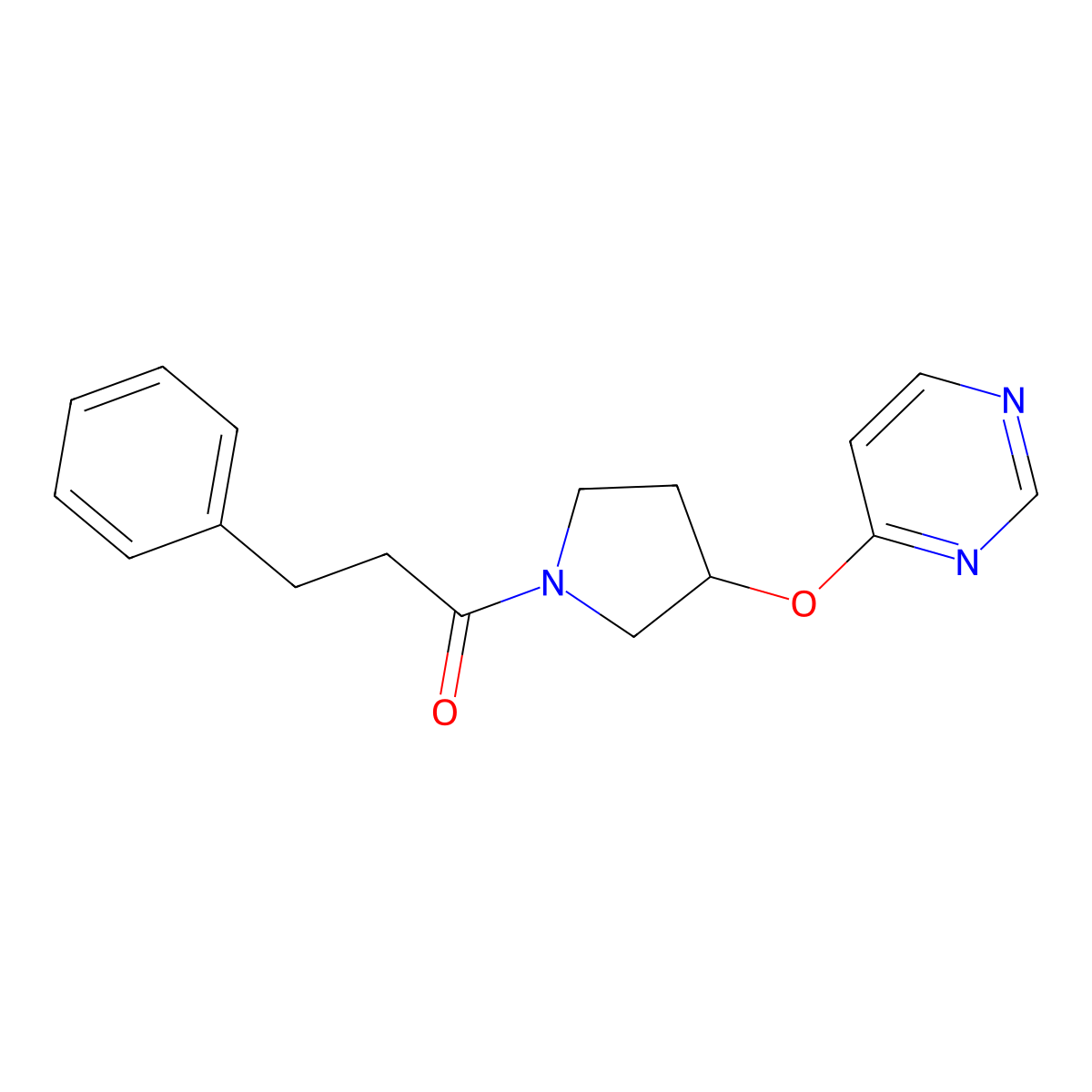 3-Phenyl-1-(3-(pyrimidin-4-yloxy)pyrrolidin-1-yl)propan-1-one molecular structure, CAS 2034580-46-4
