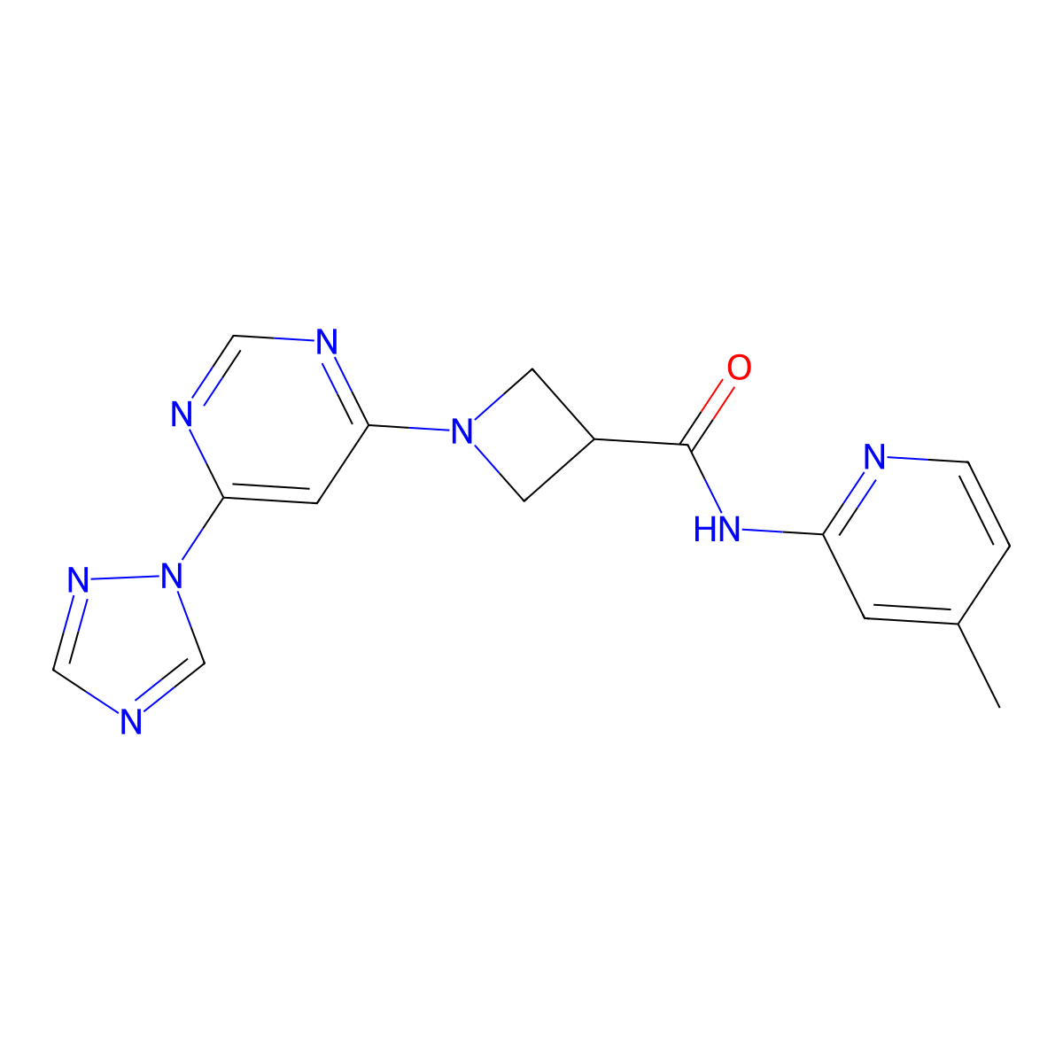 1-(6-(1H-1,2,4-triazol-1-yl)pyrimidin-4-yl)-N-(4-methylpyridin-2-yl)azetidine-3-carboxamide molecular structure, CAS 2034580-50-0
