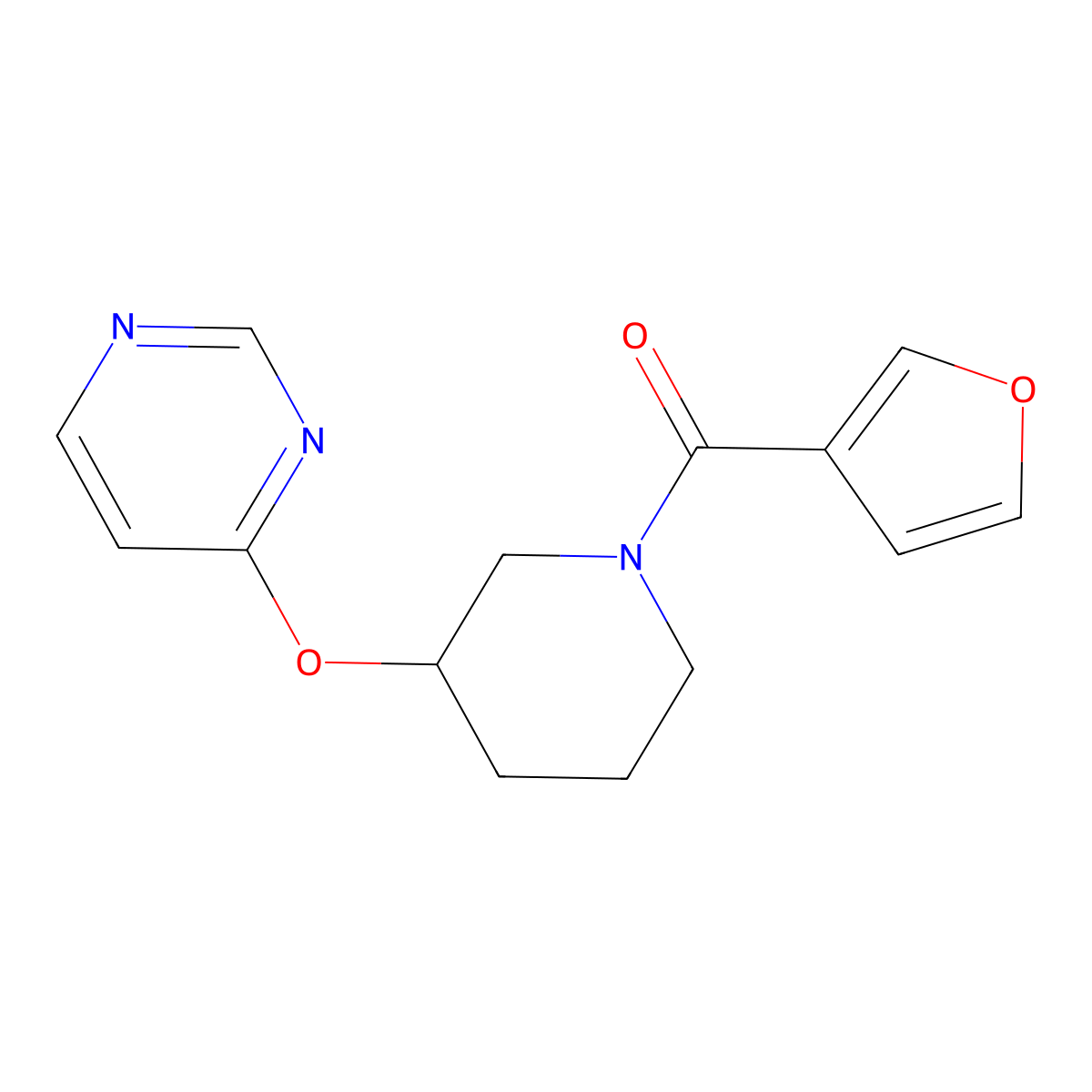 Furan-3-yl(3-(pyrimidin-4-yloxy)piperidin-1-yl)methanone molecular structure, CAS 2034580-52-2