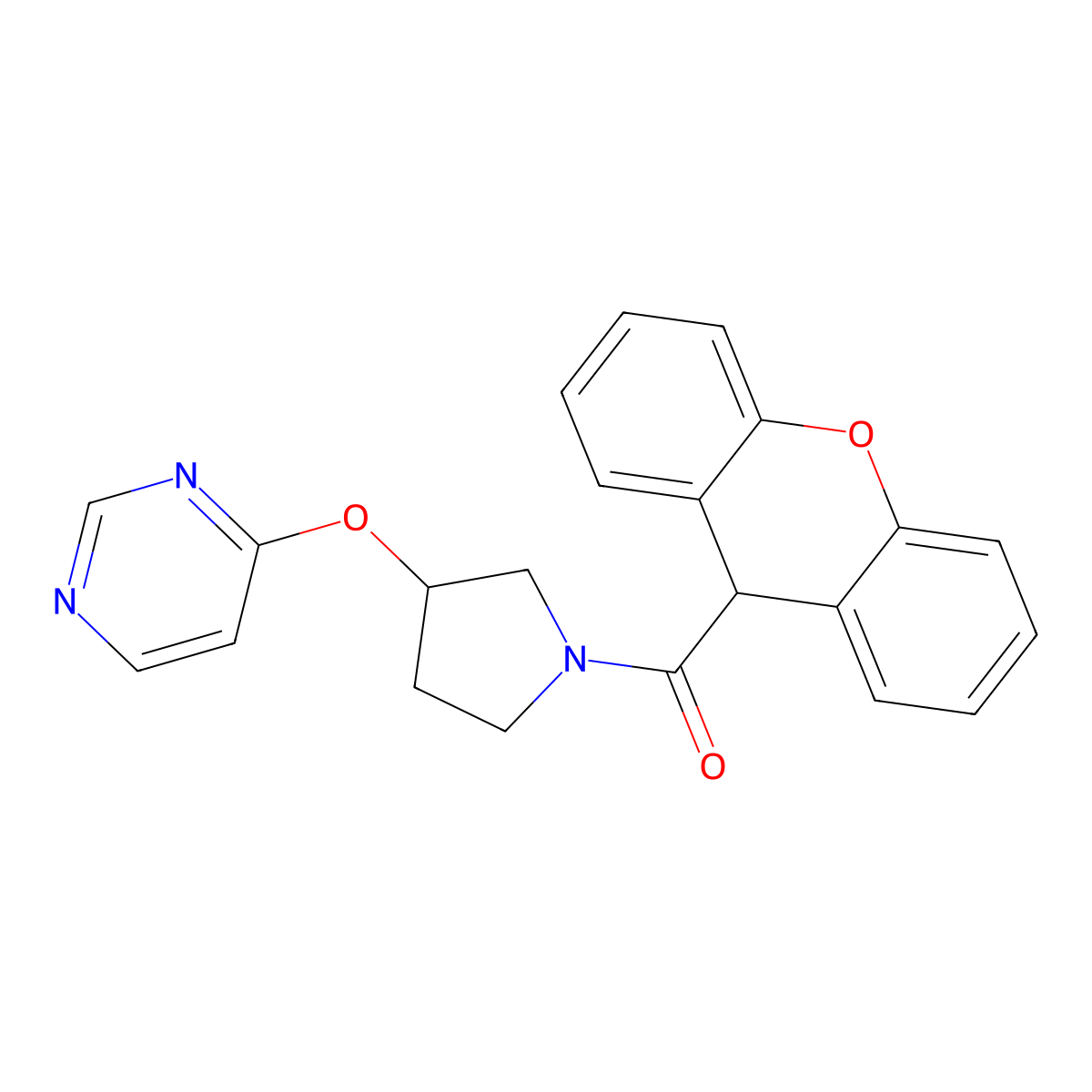 (3-(pyrimidin-4-yloxy)pyrrolidin-1-yl)(9H-xanthen-9-yl)methanone molecular structure, CAS 2034580-54-4