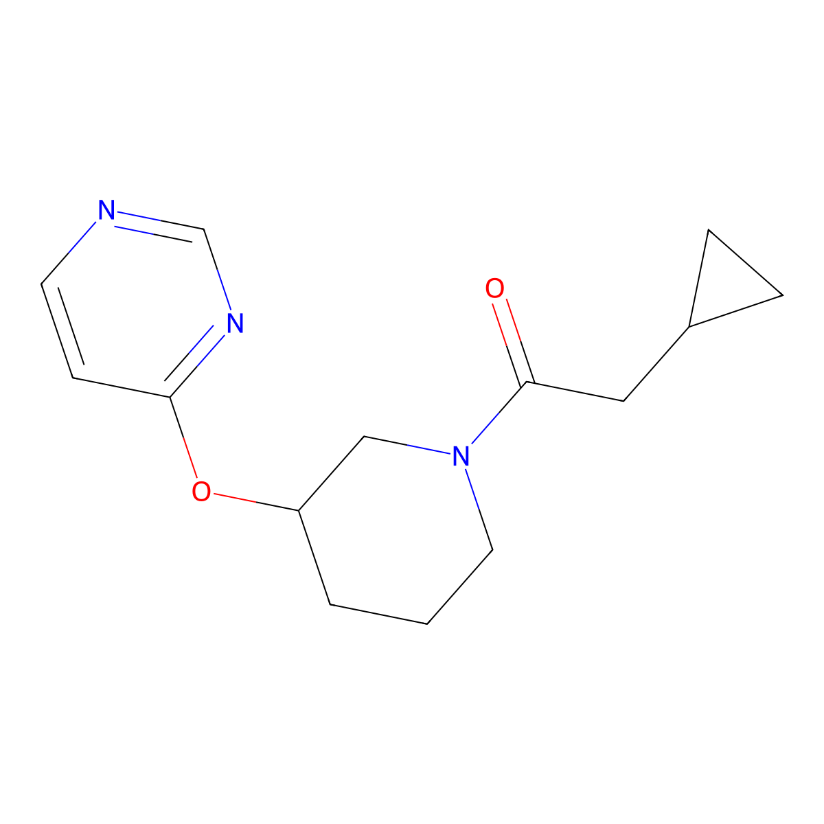 2-Cyclopropyl-1-(3-(pyrimidin-4-yloxy)piperidin-1-yl)ethanone molecular structure, CAS 2034580-60-2