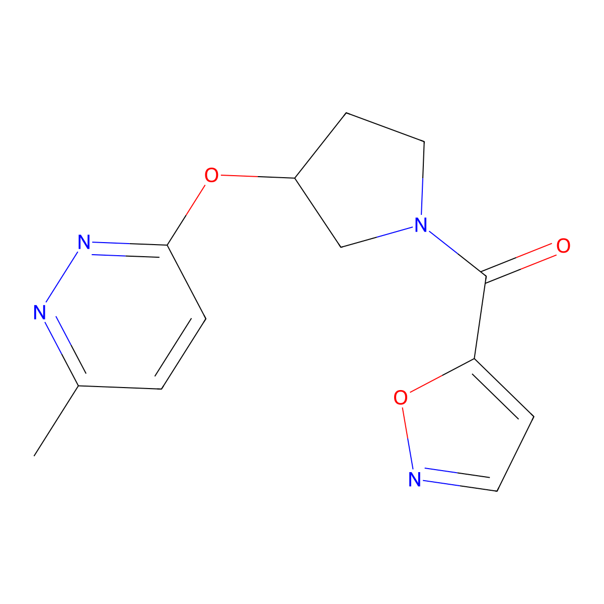 Isoxazol-5-yl(3-((6-methylpyridazin-3-yl)oxy)pyrrolidin-1-yl)methanone molecular structure, CAS 2034580-64-6