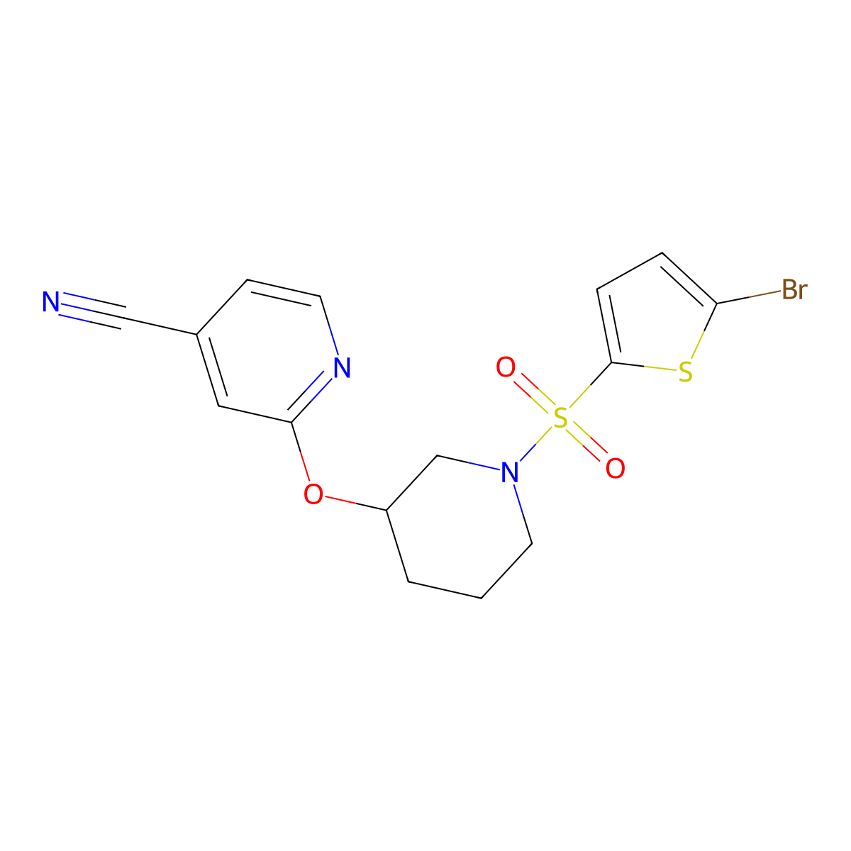 2-((1-((5-Bromothiophen-2-yl)sulfonyl)piperidin-3-yl)oxy)isonicotinonitrile molecular structure, CAS 2034580-68-0