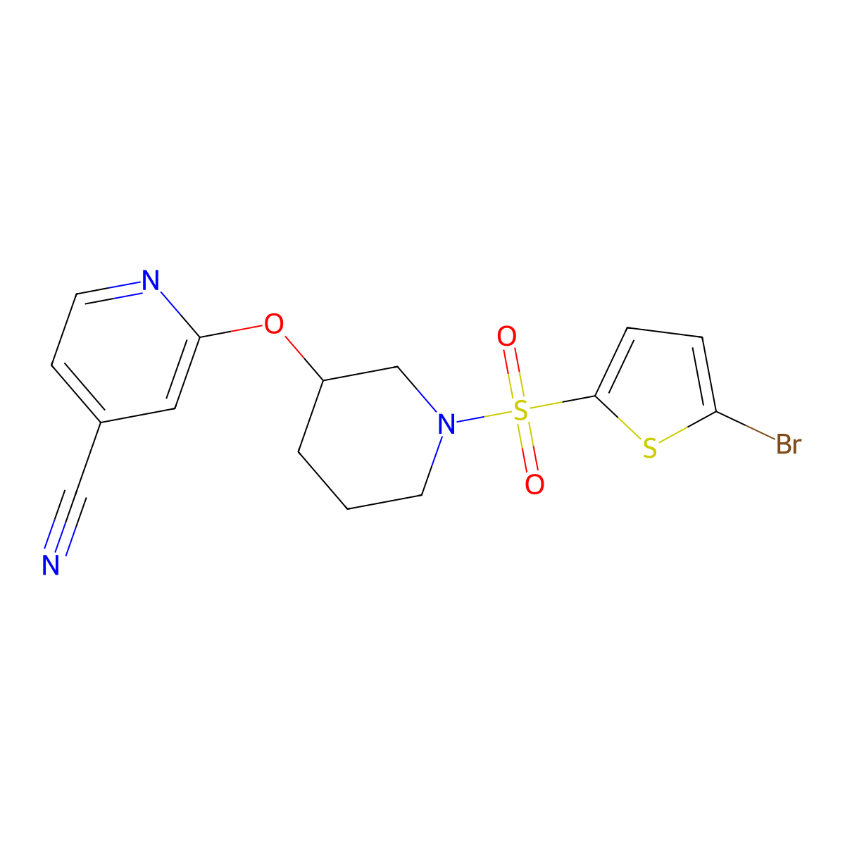 2-((1-((5-Bromothiophen-2-yl)sulfonyl)piperidin-3-yl)oxy)isonicotinonitrile molecular structure, CAS 2034580-68-0