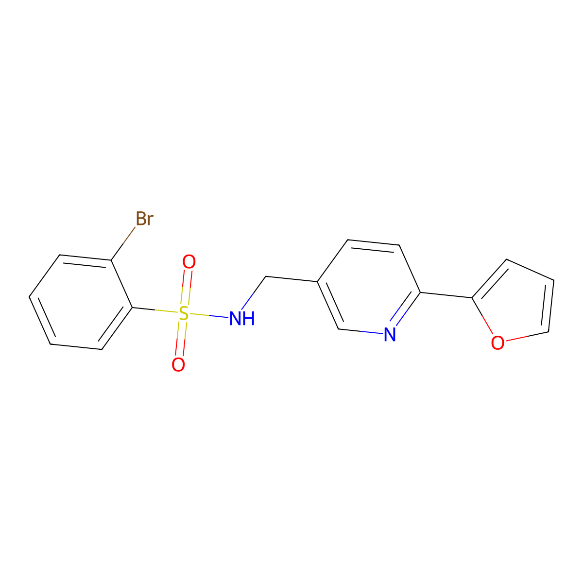 2-bromo-N-((6-(furan-2-yl)pyridin-3-yl)methyl)benzenesulfonamide molecular structure, CAS 2034580-74-8
