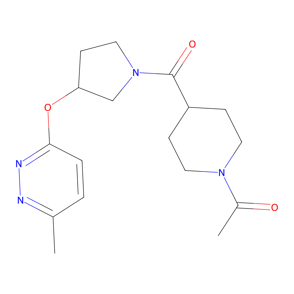 1-(4-(3-((6-Methylpyridazin-3-yl)oxy)pyrrolidine-1-carbonyl)piperidin-1-yl)ethanone molecular structure, CAS 2034580-75-9