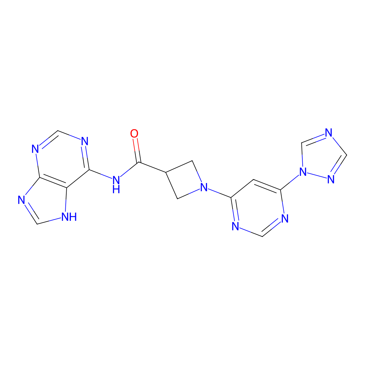 1-(6-(1H-1,2,4-triazol-1-yl)pyrimidin-4-yl)-N-(9H-purin-6-yl)azetidine-3-carboxamide molecular structure, CAS 2034580-77-1