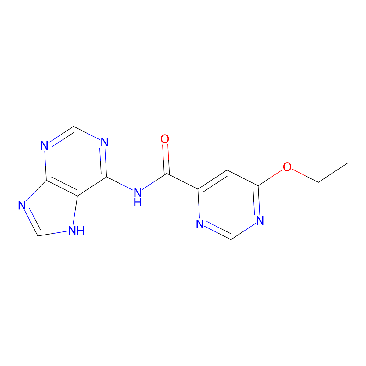 6-ethoxy-N-(9H-purin-6-yl)pyrimidine-4-carboxamide molecular structure, CAS 2034580-80-6