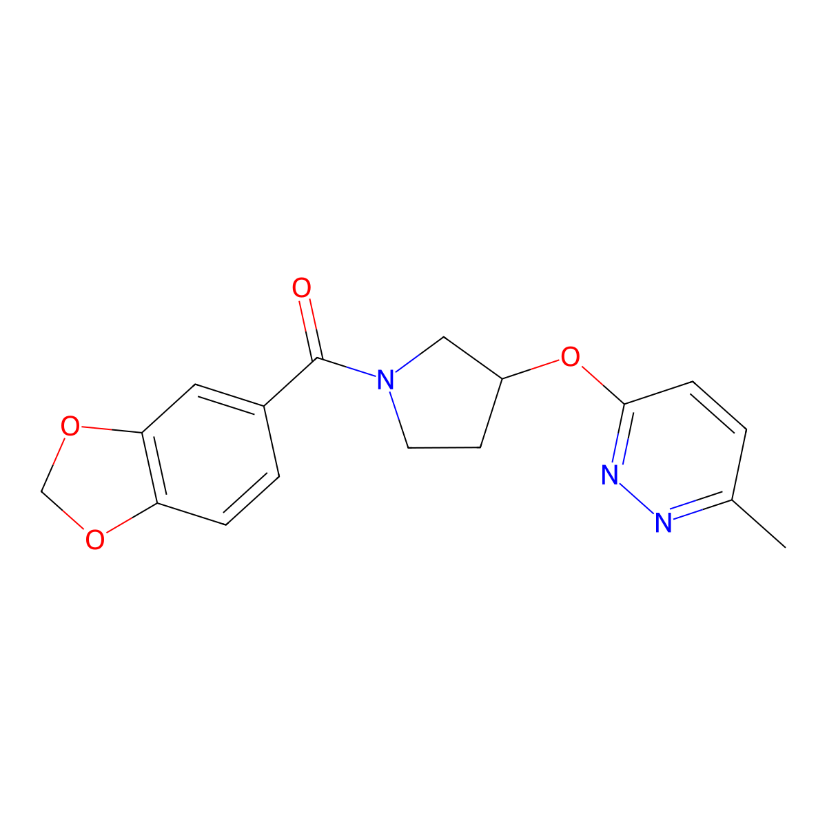 Benzo[d][1,3]dioxol-5-yl(3-((6-methylpyridazin-3-yl)oxy)pyrrolidin-1-yl)methanone molecular structure, CAS 2034580-81-7