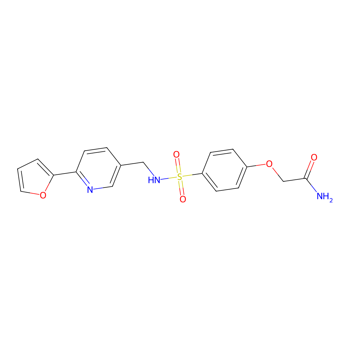 2-(4-(N-((6-(furan-2-yl)pyridin-3-yl)methyl)sulfamoyl)phenoxy)acetamide molecular structure, CAS 2034580-89-5