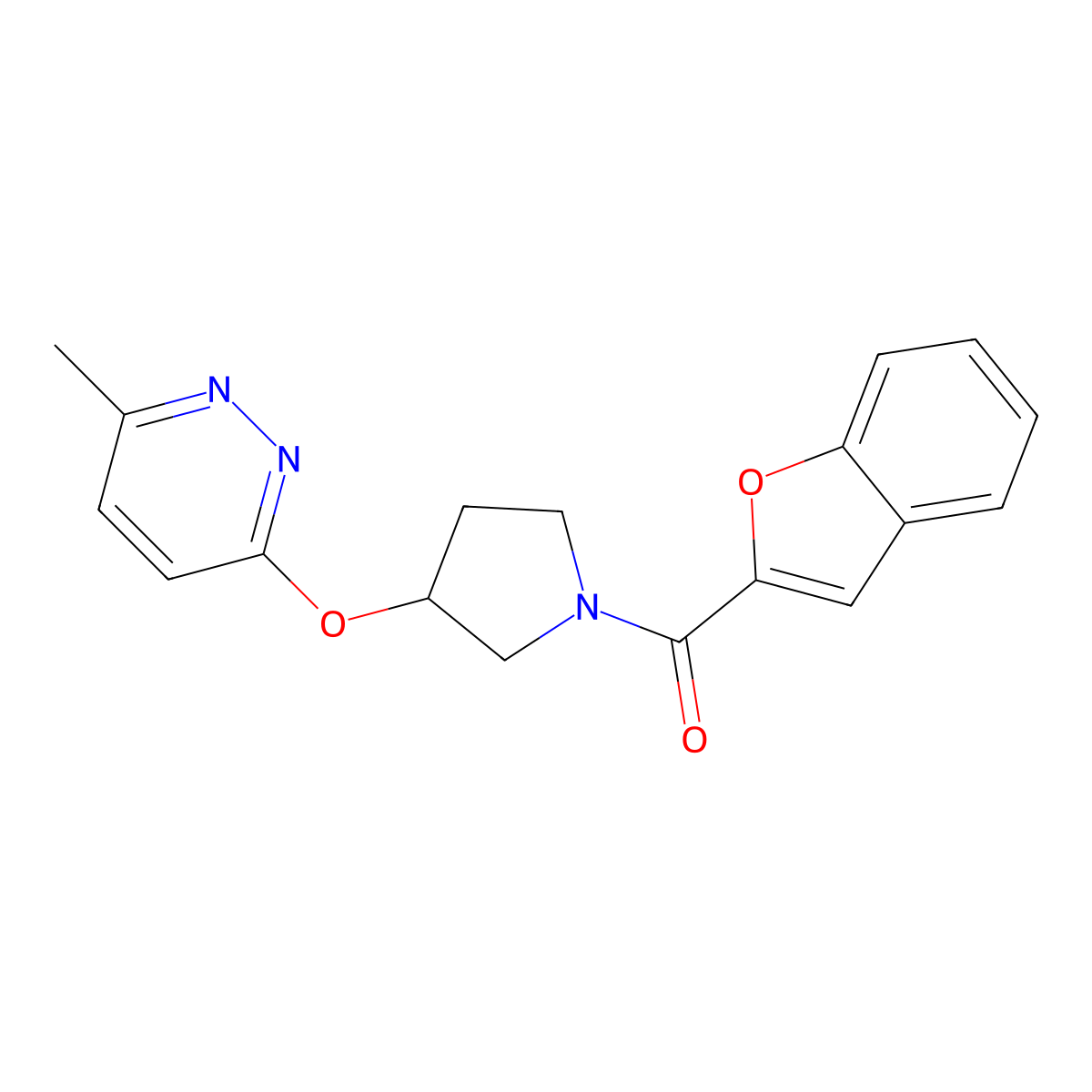 Benzofuran-2-yl(3-((6-methylpyridazin-3-yl)oxy)pyrrolidin-1-yl)methanone molecular structure, CAS 2034580-97-5
