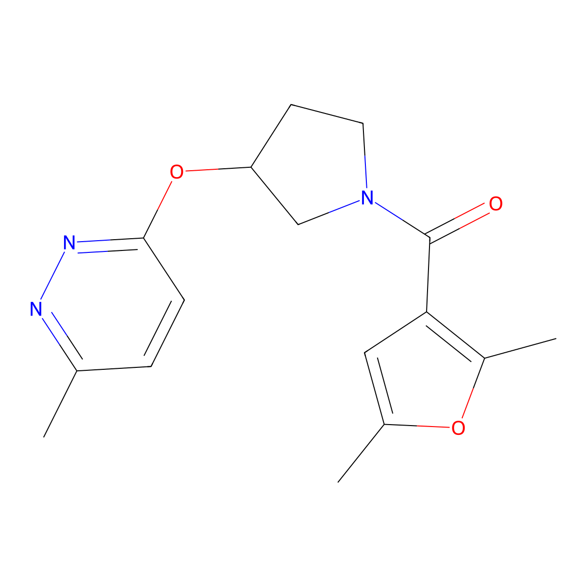 (2,5-Dimethylfuran-3-yl)(3-((6-methylpyridazin-3-yl)oxy)pyrrolidin-1-yl)methanone molecular structure, CAS 2034581-07-0