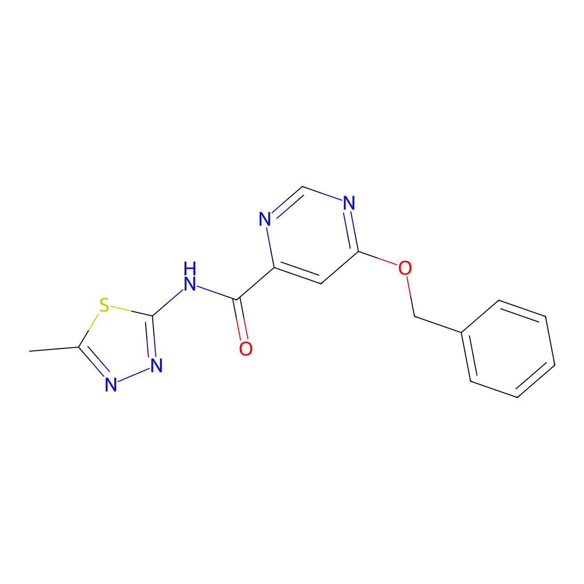 6-(benzyloxy)-N-(5-methyl-1,3,4-thiadiazol-2-yl)pyrimidine-4-carboxamide molecular structure, CAS 2034581-09-2