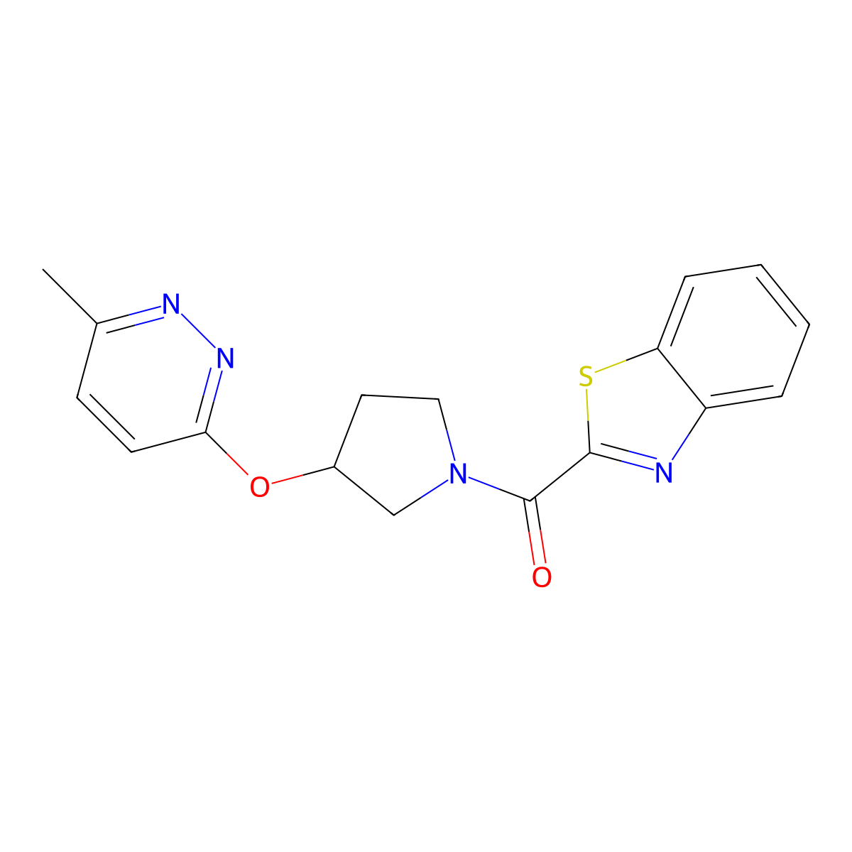 Benzo[d]thiazol-2-yl(3-((6-methylpyridazin-3-yl)oxy)pyrrolidin-1-yl)methanone molecular structure, CAS 2034581-13-8