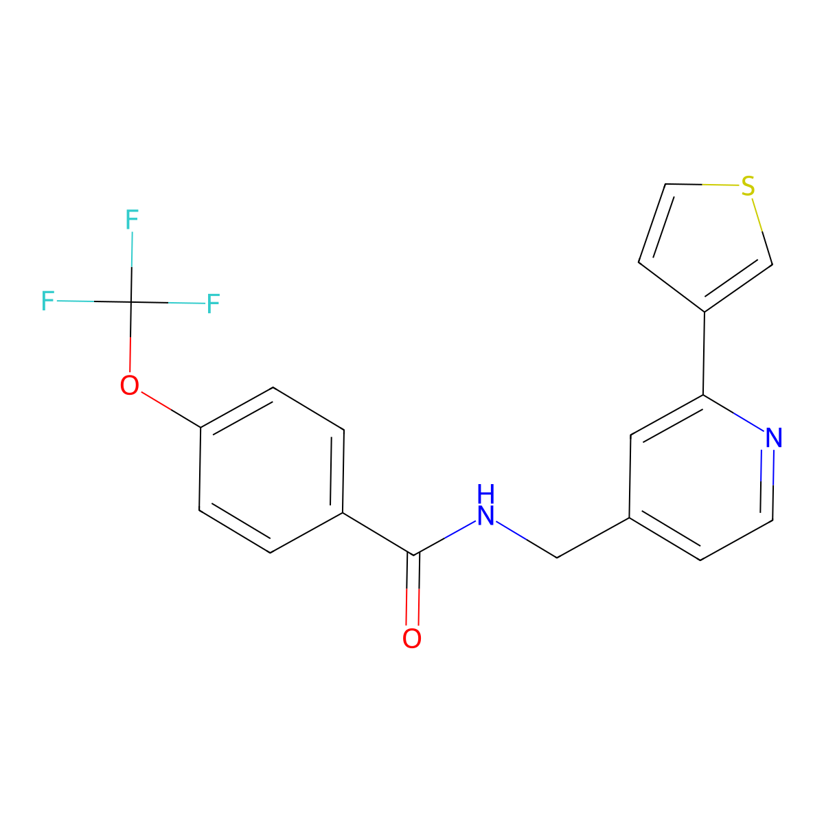 N-((2-(thiophen-3-yl)pyridin-4-yl)methyl)-4-(trifluoromethoxy)benzamide molecular structure, CAS 2034581-16-1