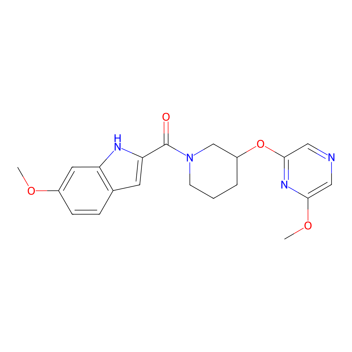 (6-methoxy-1H-indol-2-yl)(3-((6-methoxypyrazin-2-yl)oxy)piperidin-1-yl)methanone molecular structure, CAS 2034581-18-3