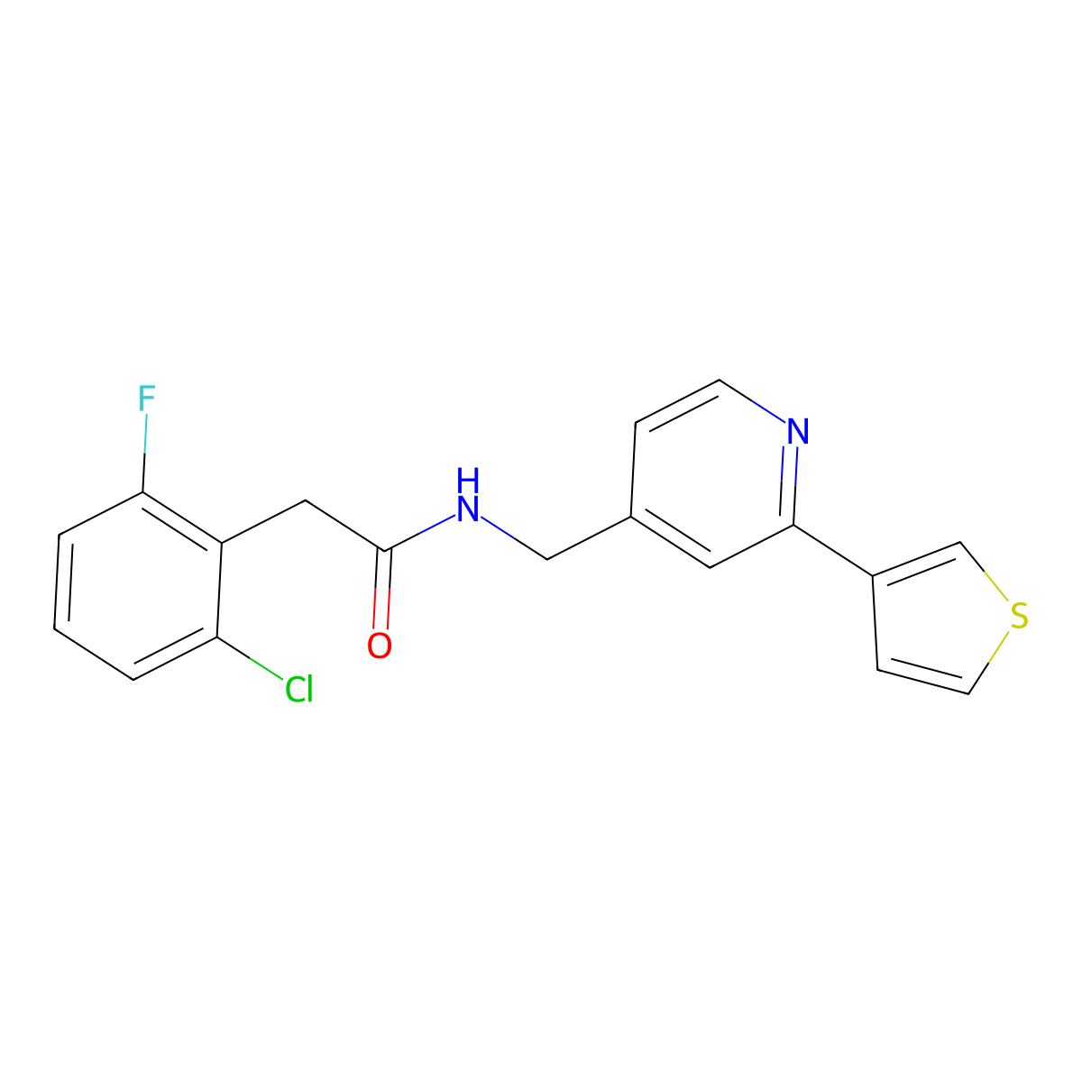 2-(2-chloro-6-fluorophenyl)-N-{[2-(thiophen-3-yl)pyridin-4-yl]methyl}acetamide molecular structure, CAS 2034581-24-1