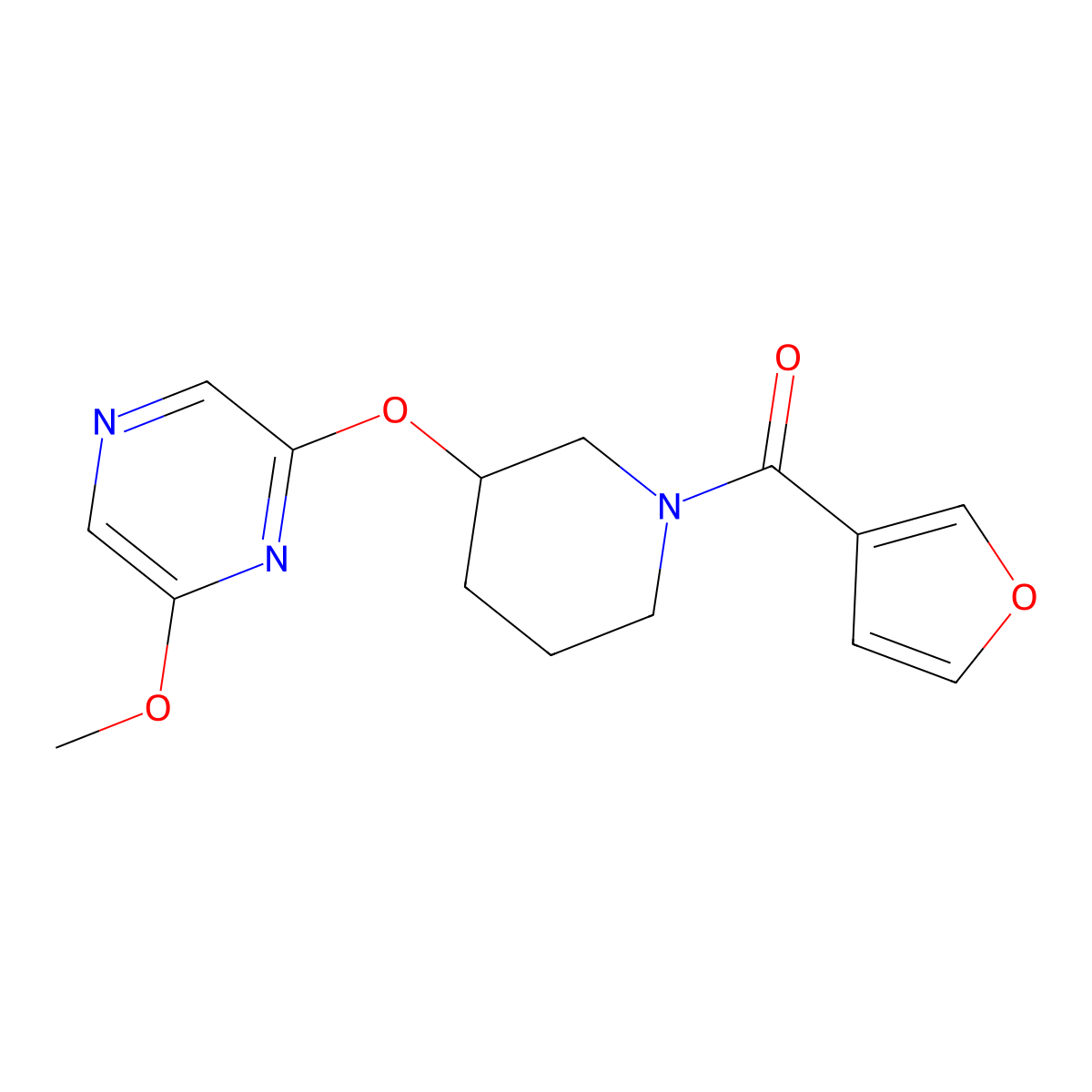 Furan-3-yl(3-((6-methoxypyrazin-2-yl)oxy)piperidin-1-yl)methanone molecular structure, CAS 2034581-27-4