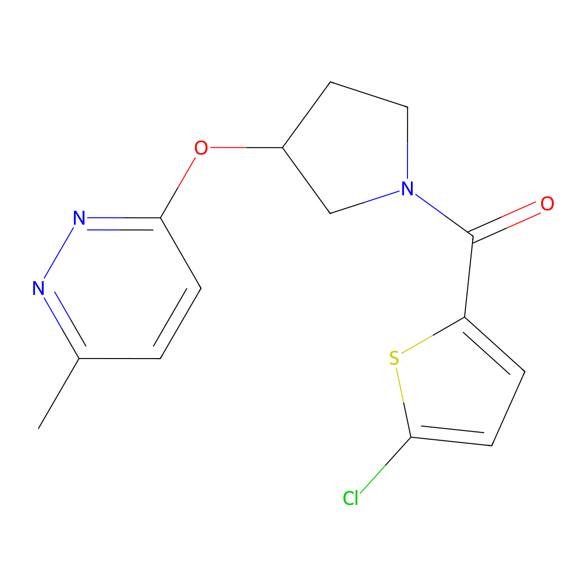 (5-Chlorothiophen-2-yl)(3-((6-methylpyridazin-3-yl)oxy)pyrrolidin-1-yl)methanone molecular structure, CAS 2034581-34-3