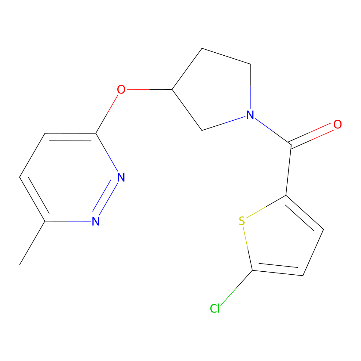 (5-Chlorothiophen-2-yl)(3-((6-methylpyridazin-3-yl)oxy)pyrrolidin-1-yl)methanone molecular structure, CAS 2034581-34-3