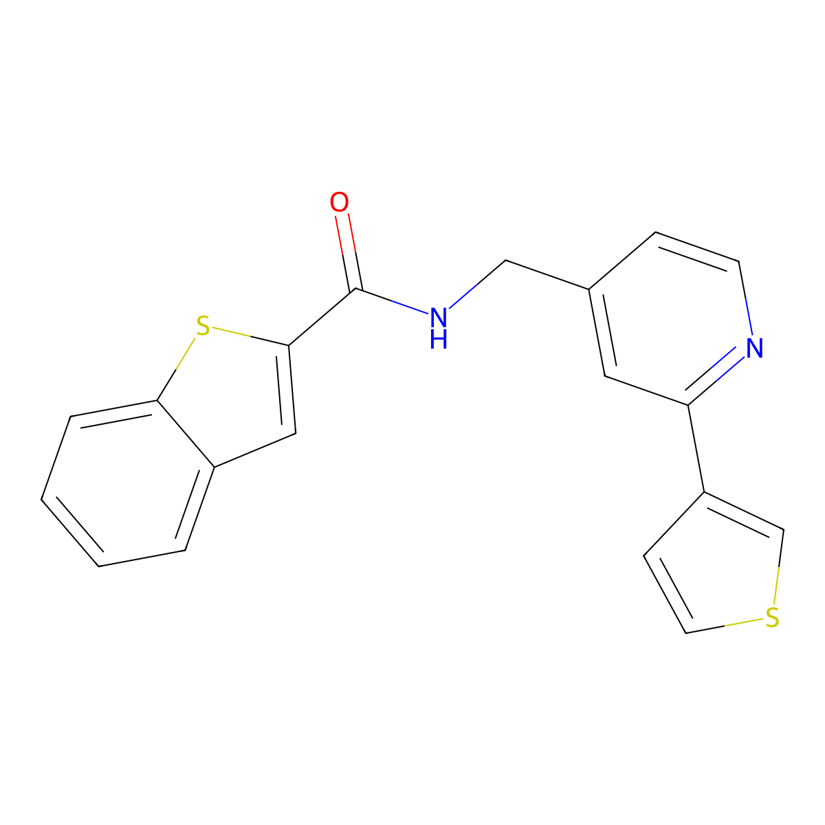 N-((2-(thiophen-3-yl)pyridin-4-yl)methyl)benzo[b]thiophene-2-carboxamide molecular structure, CAS 2034581-42-3