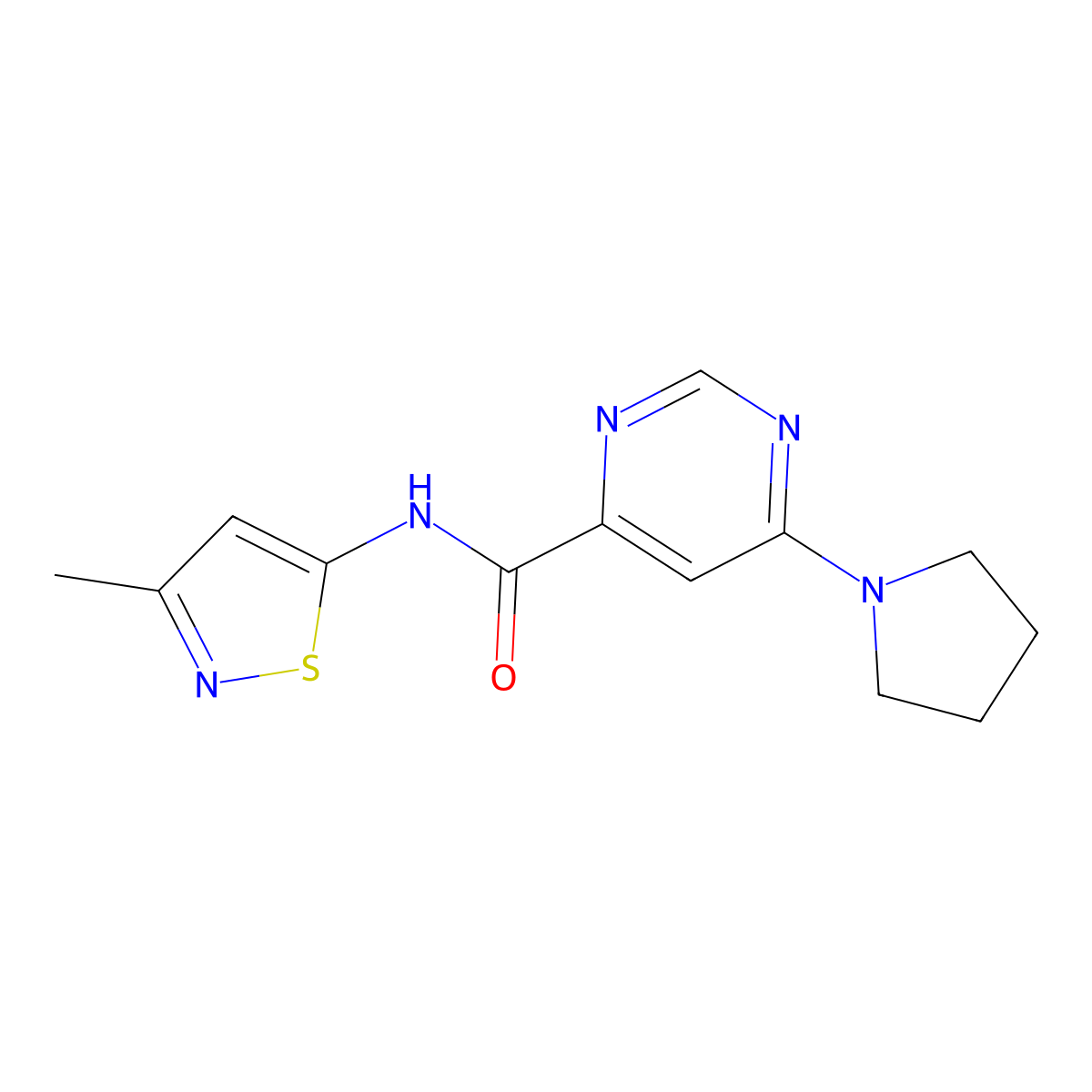 N-(3-methylisothiazol-5-yl)-6-(pyrrolidin-1-yl)pyrimidine-4-carboxamide molecular structure, CAS 2034581-46-7