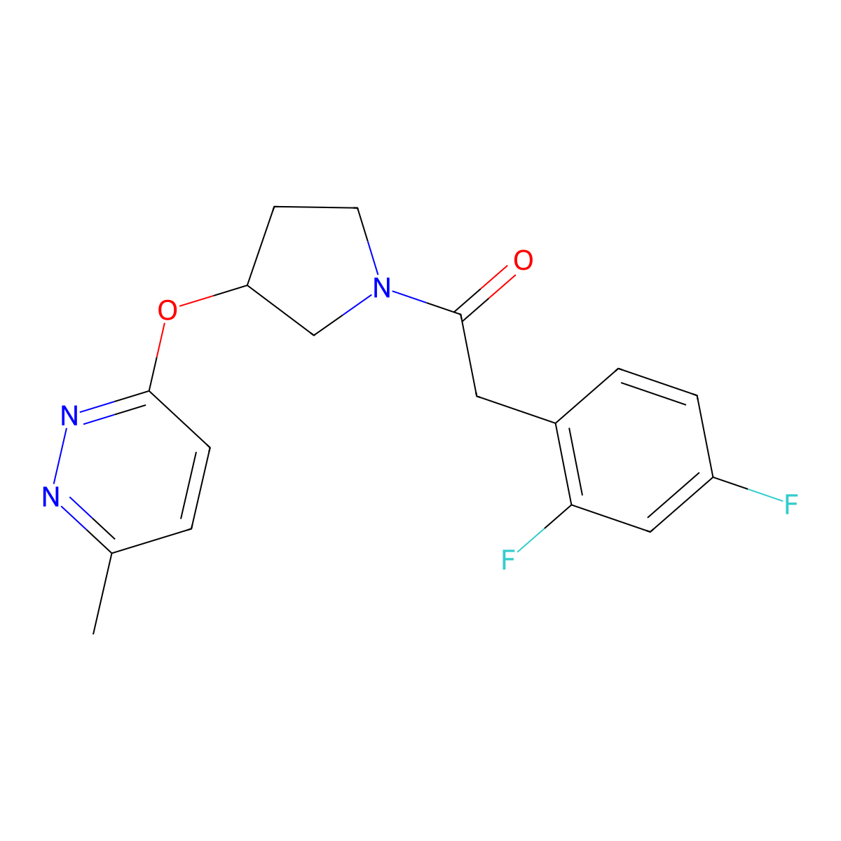 2-(2,4-Difluorophenyl)-1-(3-((6-methylpyridazin-3-yl)oxy)pyrrolidin-1-yl)ethanone molecular structure, CAS 2034581-54-7