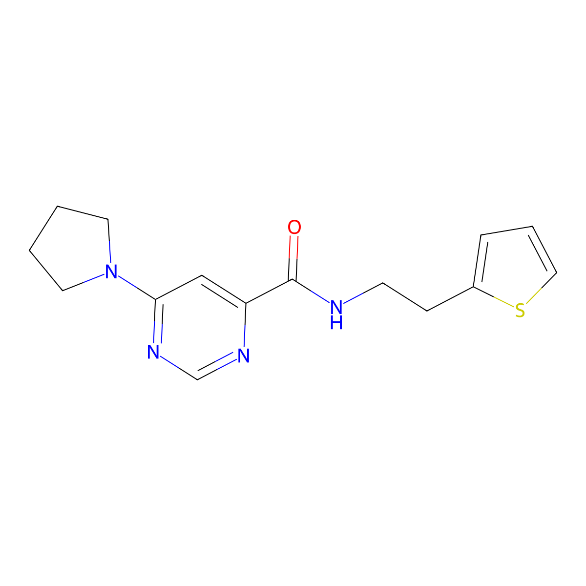 6-(pyrrolidin-1-yl)-N-[2-(thiophen-2-yl)ethyl]pyrimidine-4-carboxamide molecular structure, CAS 2034581-58-1