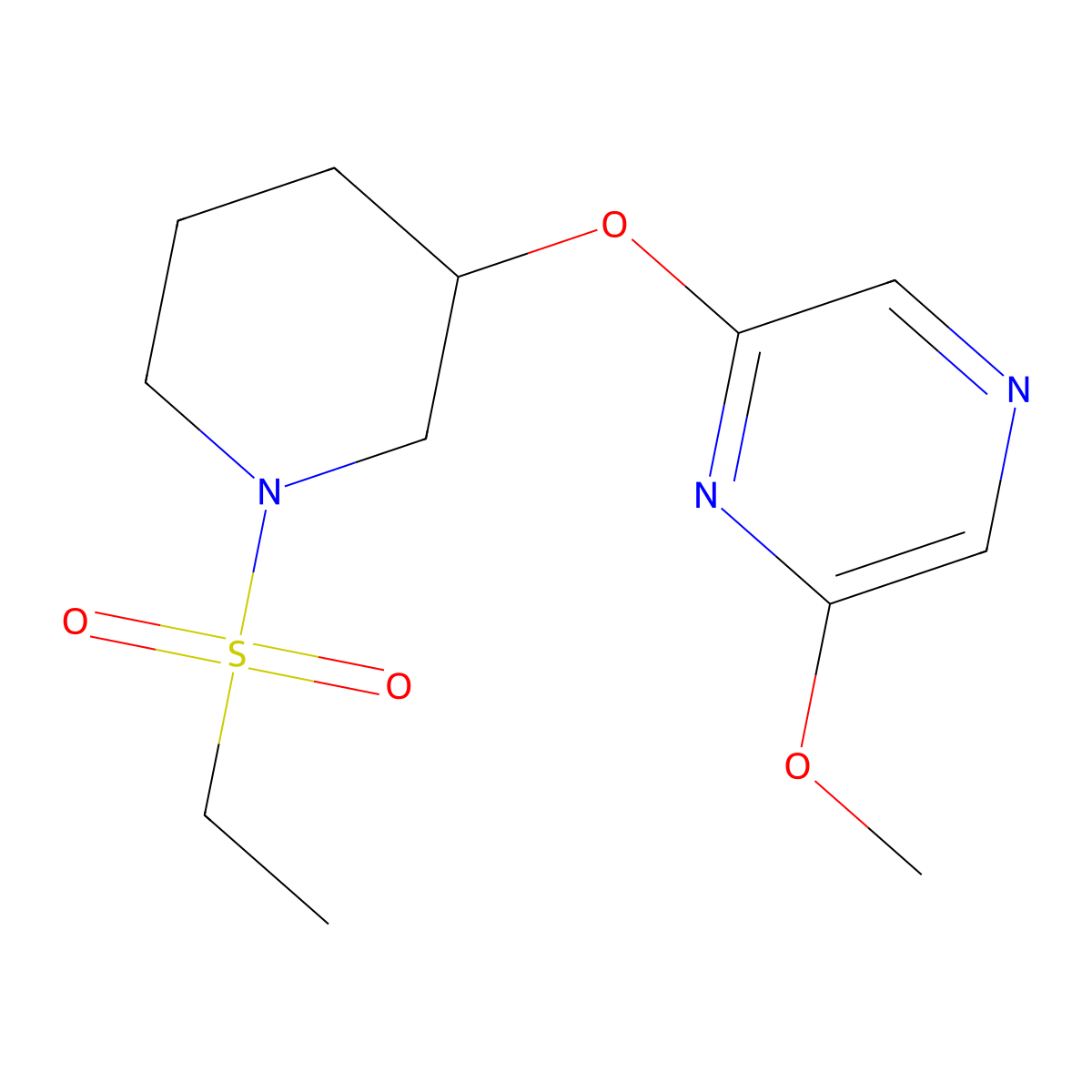 2-((1-(Ethylsulfonyl)piperidin-3-yl)oxy)-6-methoxypyrazine molecular structure, CAS 2034581-65-0
