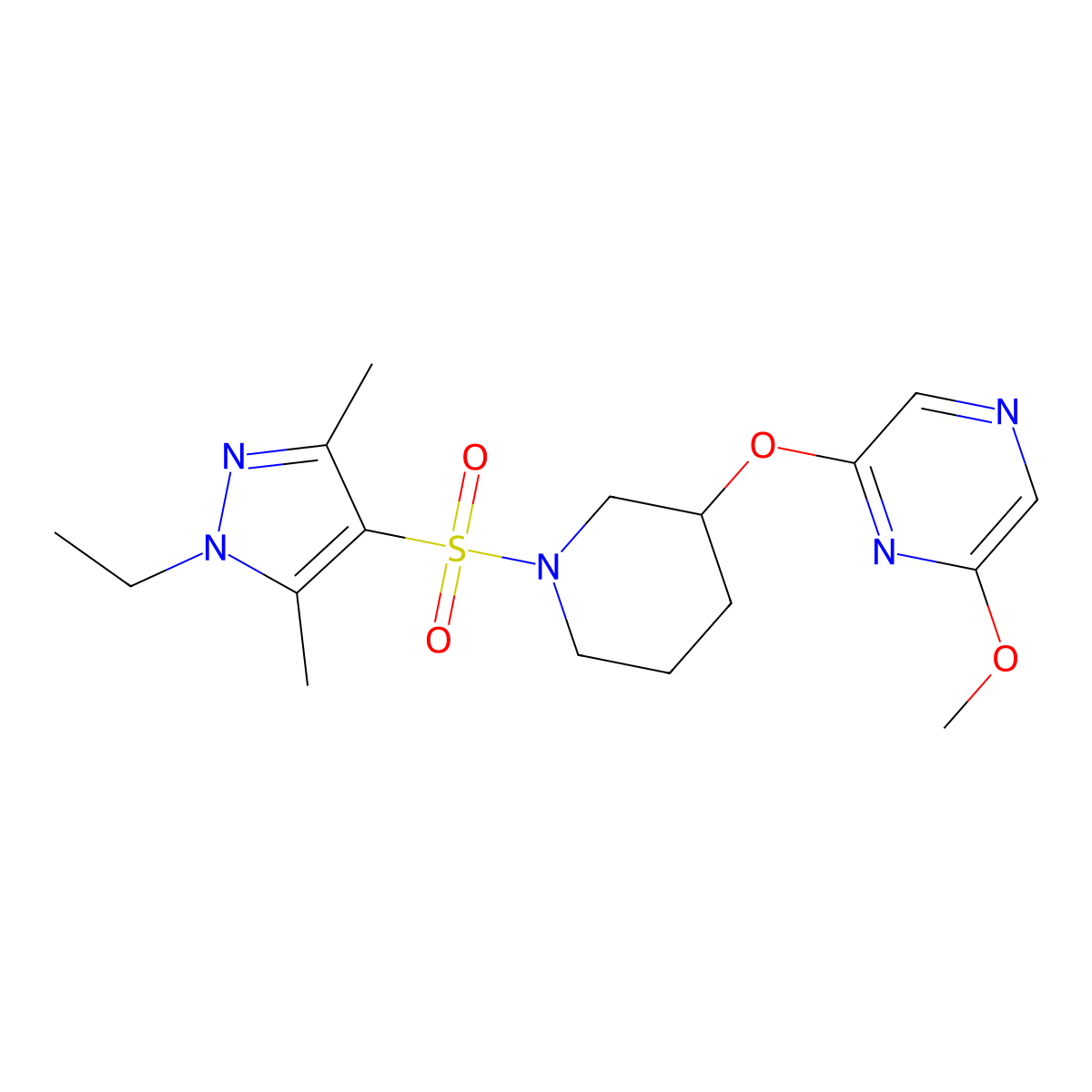 2-((1-((1-ethyl-3,5-dimethyl-1H-pyrazol-4-yl)sulfonyl)piperidin-3-yl)oxy)-6-methoxypyrazine molecular structure, CAS 2034581-70-7