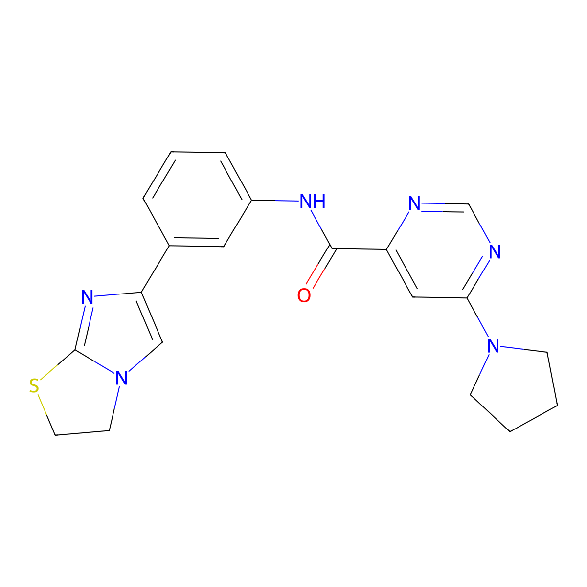 N-(3-(2,3-dihydroimidazo[2,1-b]thiazol-6-yl)phenyl)-6-(pyrrolidin-1-yl)pyrimidine-4-carboxamide molecular structure, CAS 2034581-74-1