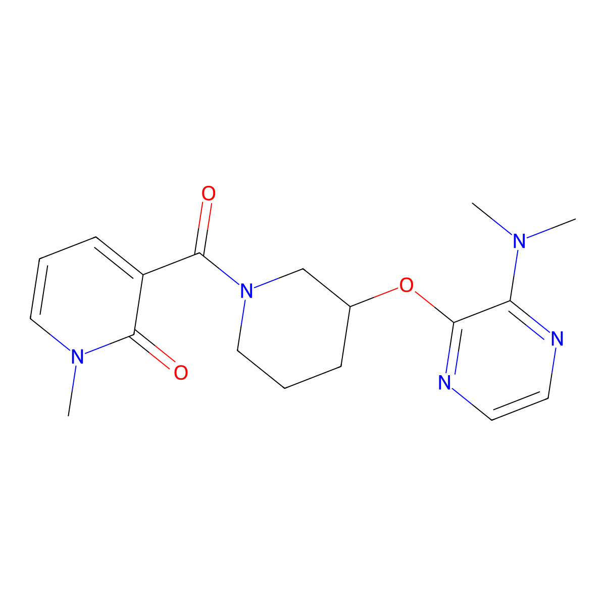 3-(3-((3-(dimethylamino)pyrazin-2-yl)oxy)piperidine-1-carbonyl)-1-methylpyridin-2(1H)-one molecular structure, CAS 2034581-76-3