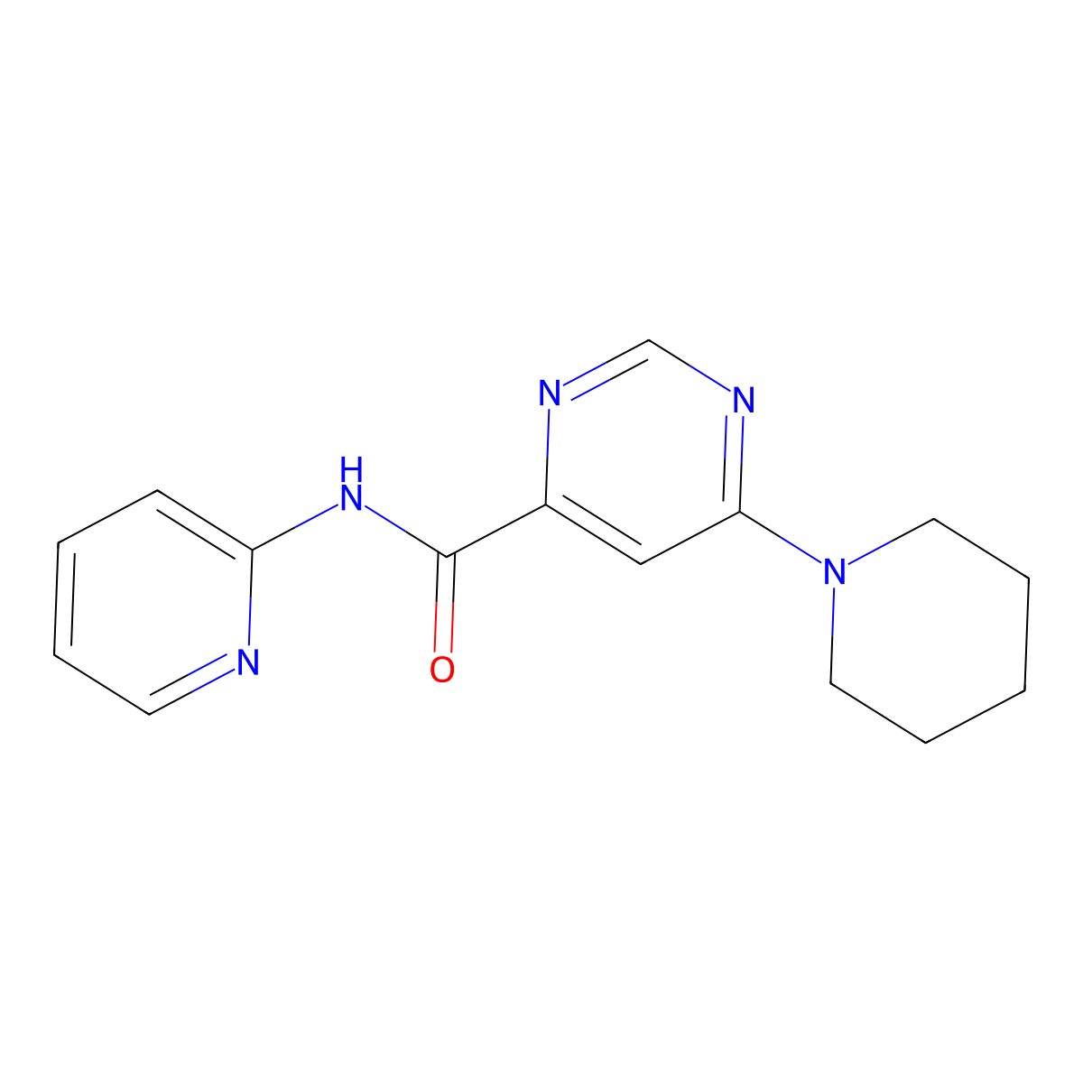 6-(piperidin-1-yl)-N-(pyridin-2-yl)pyrimidine-4-carboxamide molecular structure, CAS 2034581-77-4