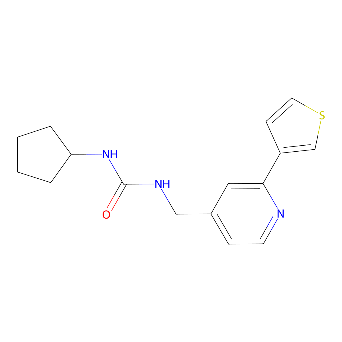 1-Cyclopentyl-3-((2-(thiophen-3-yl)pyridin-4-yl)methyl)urea molecular structure, CAS 2034581-78-5
