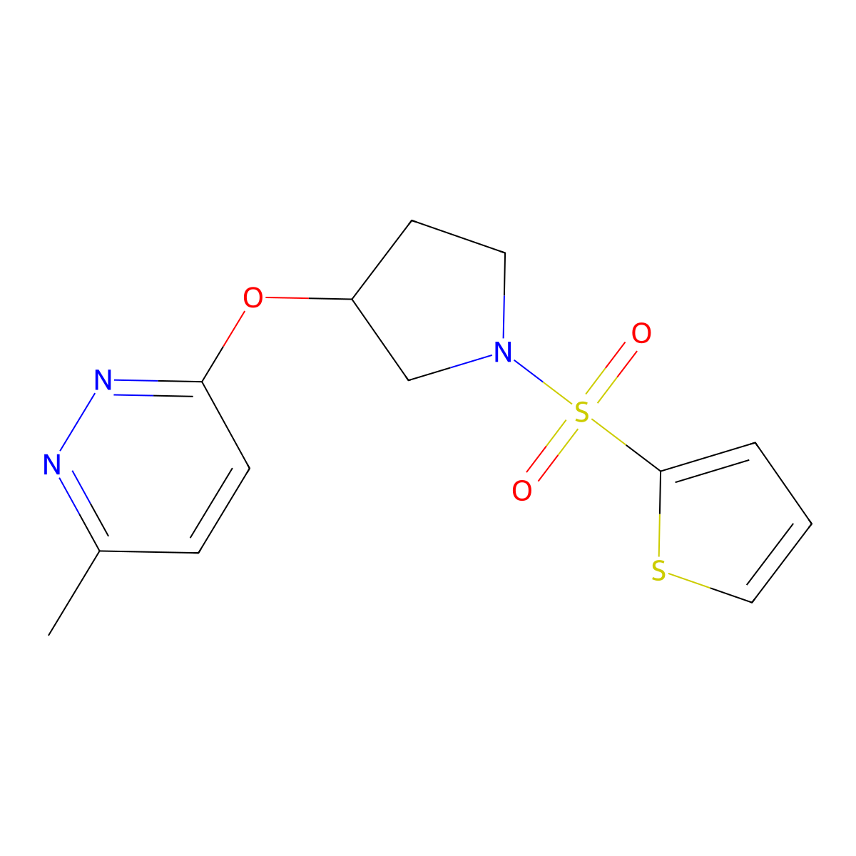 3-Methyl-6-((1-(thiophen-2-ylsulfonyl)pyrrolidin-3-yl)oxy)pyridazine molecular structure, CAS 2034581-80-9
