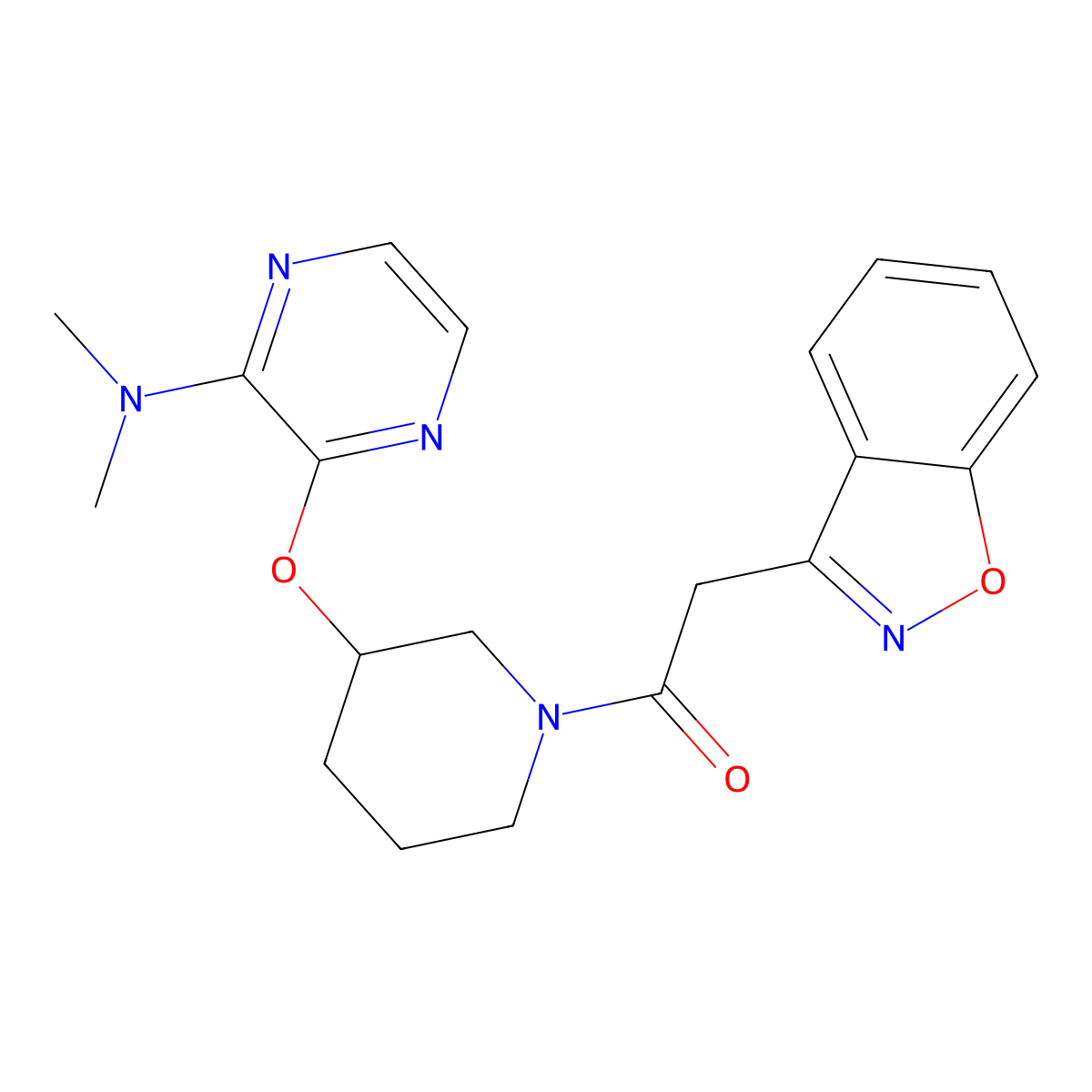 2-(Benzo[d]isoxazol-3-yl)-1-(3-((3-(dimethylamino)pyrazin-2-yl)oxy)piperidin-1-yl)ethanone molecular structure, CAS 2034581-82-1