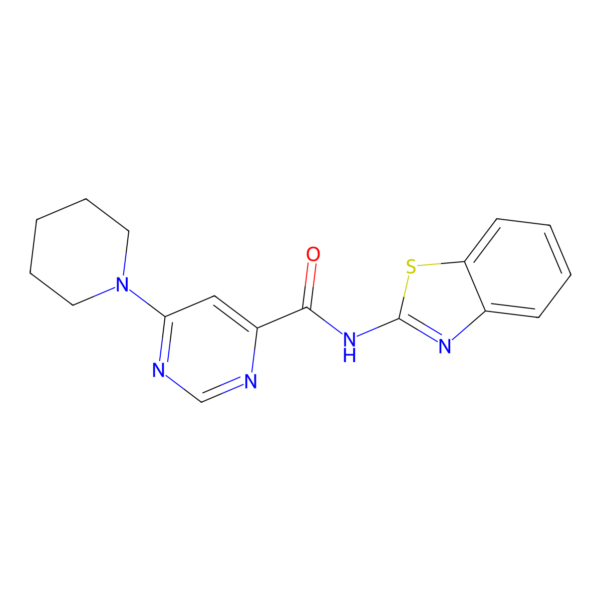 N-(benzo[d]thiazol-2-yl)-6-(piperidin-1-yl)pyrimidine-4-carboxamide molecular structure, CAS 2034581-83-2