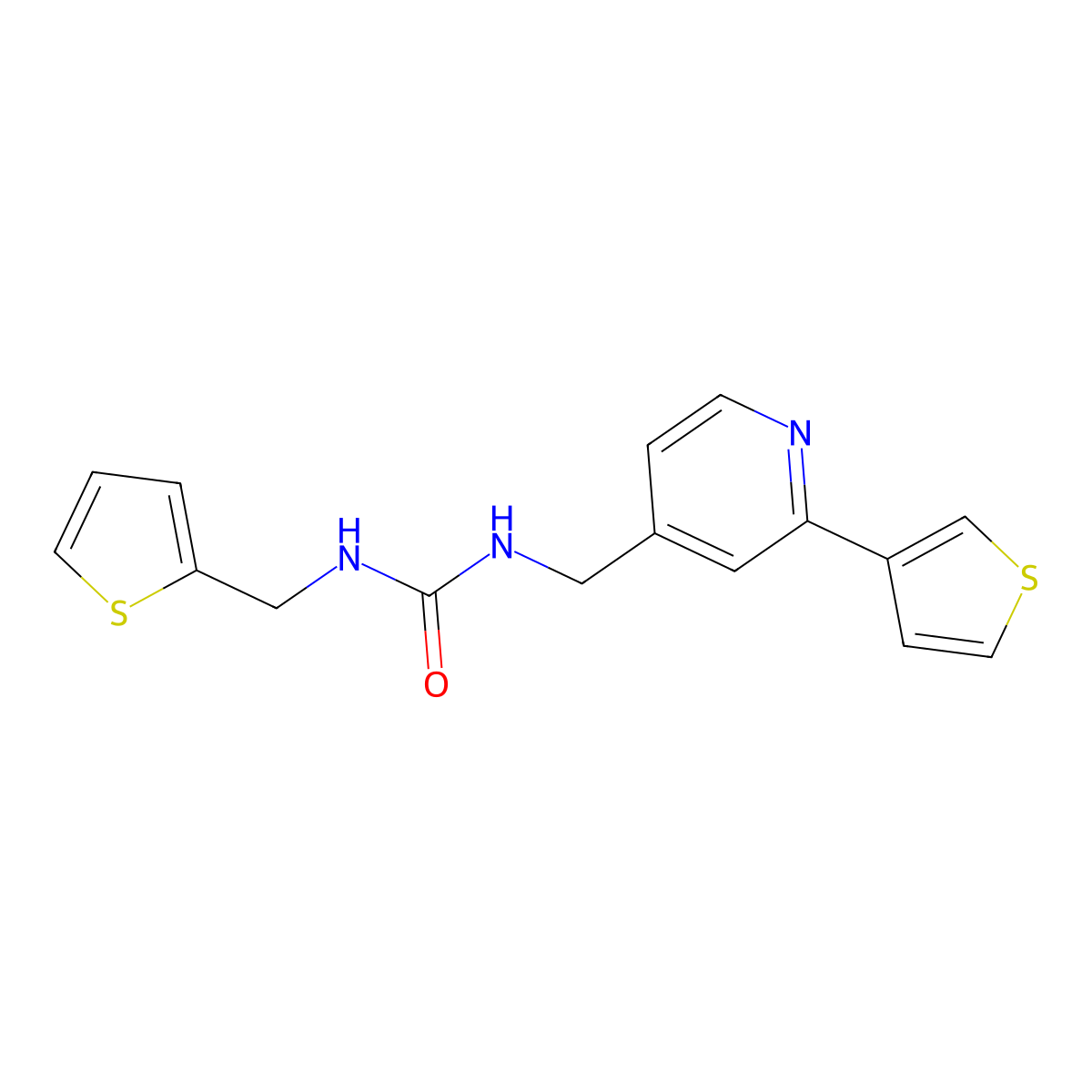 1-(Thiophen-2-ylmethyl)-3-((2-(thiophen-3-yl)pyridin-4-yl)methyl)urea molecular structure, CAS 2034581-86-5