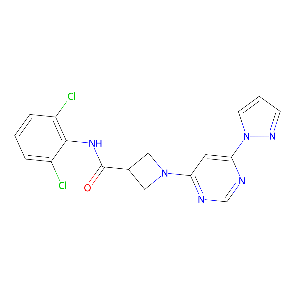 1-(6-(1H-pyrazol-1-yl)pyrimidin-4-yl)-N-(2,6-dichlorophenyl)azetidine-3-carboxamide molecular structure, CAS 2034581-92-3
