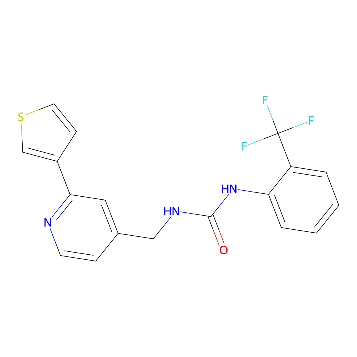 1-((2-(Thiophen-3-yl)pyridin-4-yl)methyl)-3-(2-(trifluoromethyl)phenyl)urea molecular structure, CAS 2034581-94-5