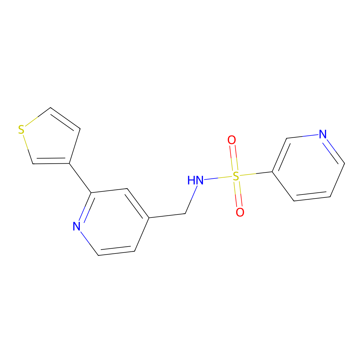 N-((2-(thiophen-3-yl)pyridin-4-yl)methyl)pyridine-3-sulfonamide molecular structure, CAS 2034582-00-6