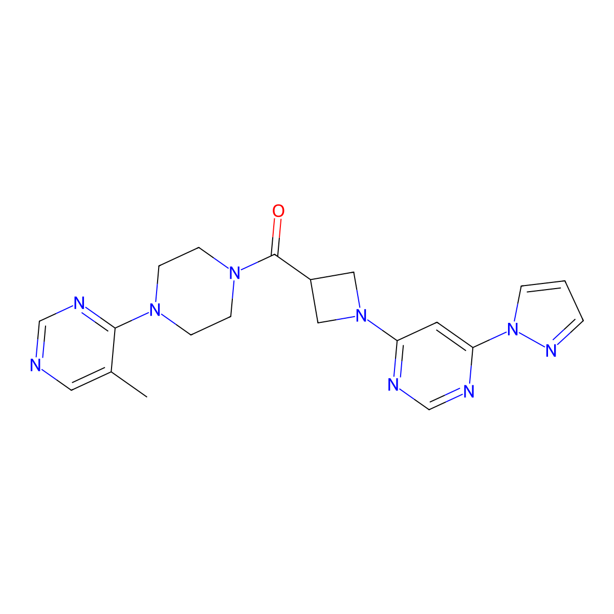 (1-(6-(1H-pyrazol-1-yl)pyrimidin-4-yl)azetidin-3-yl)(4-(5-methylpyrimidin-4-yl)piperazin-1-yl)methanone molecular structure, CAS 2034582-03-9