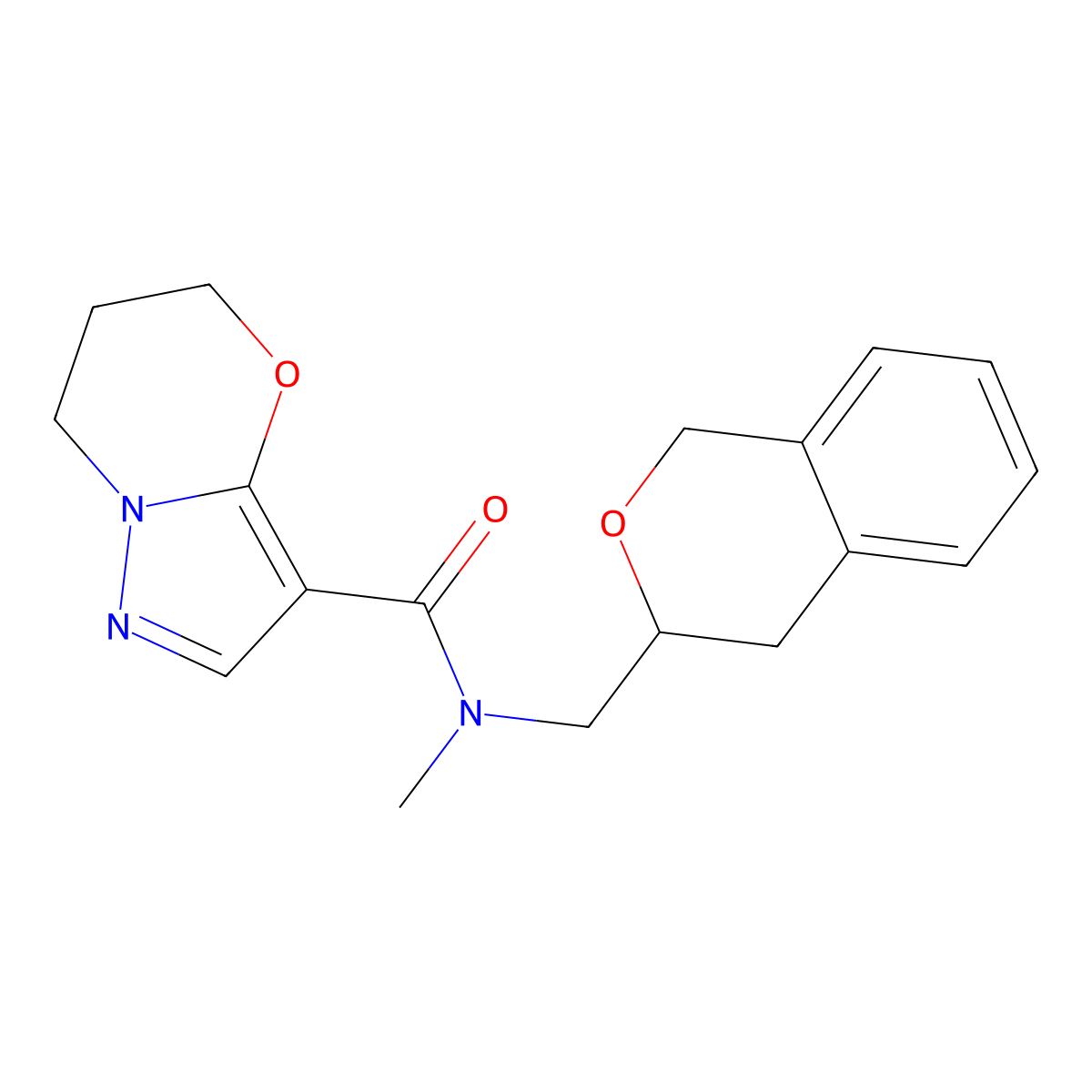 N-(isochroman-3-ylmethyl)-N-methyl-6,7-dihydro-5H-pyrazolo[5,1-b][1,3]oxazine-3-carboxamide molecular structure, CAS 2034582-12-0