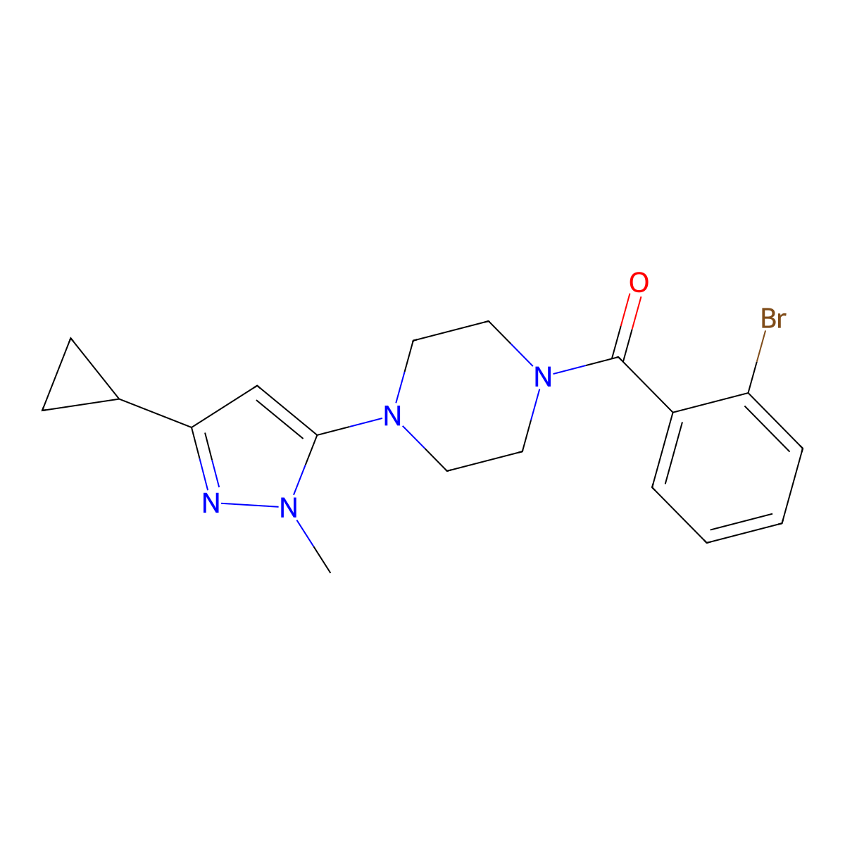 (2-bromophenyl)(4-(3-cyclopropyl-1-methyl-1H-pyrazol-5-yl)piperazin-1-yl)methanone molecular structure, CAS 2034582-15-3
