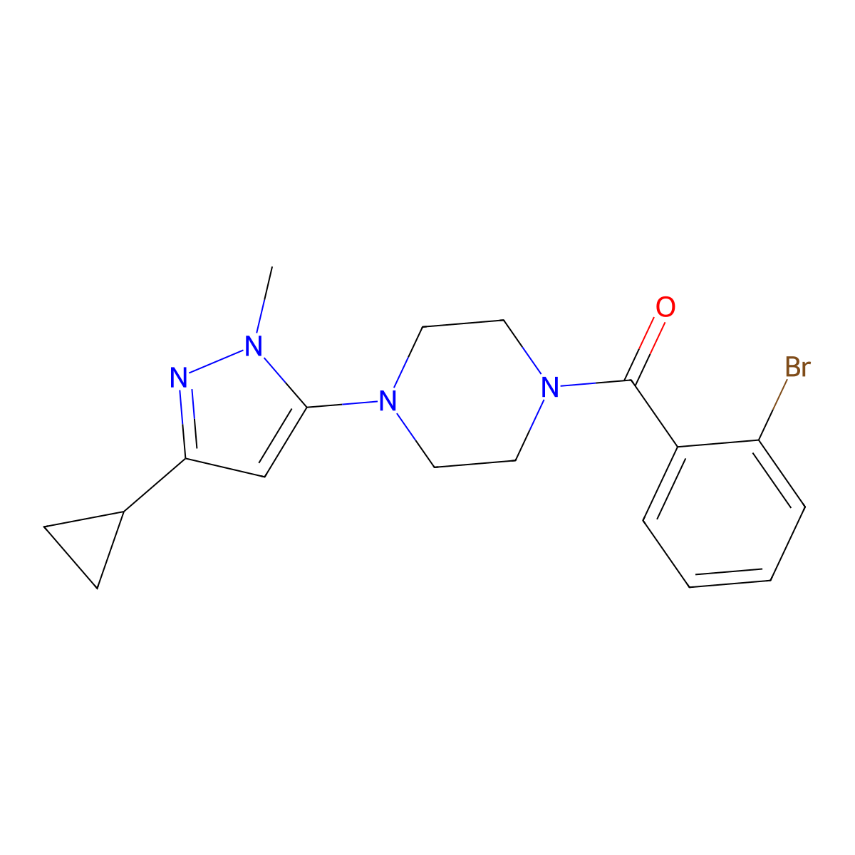 (2-bromophenyl)(4-(3-cyclopropyl-1-methyl-1H-pyrazol-5-yl)piperazin-1-yl)methanone molecular structure, CAS 2034582-15-3