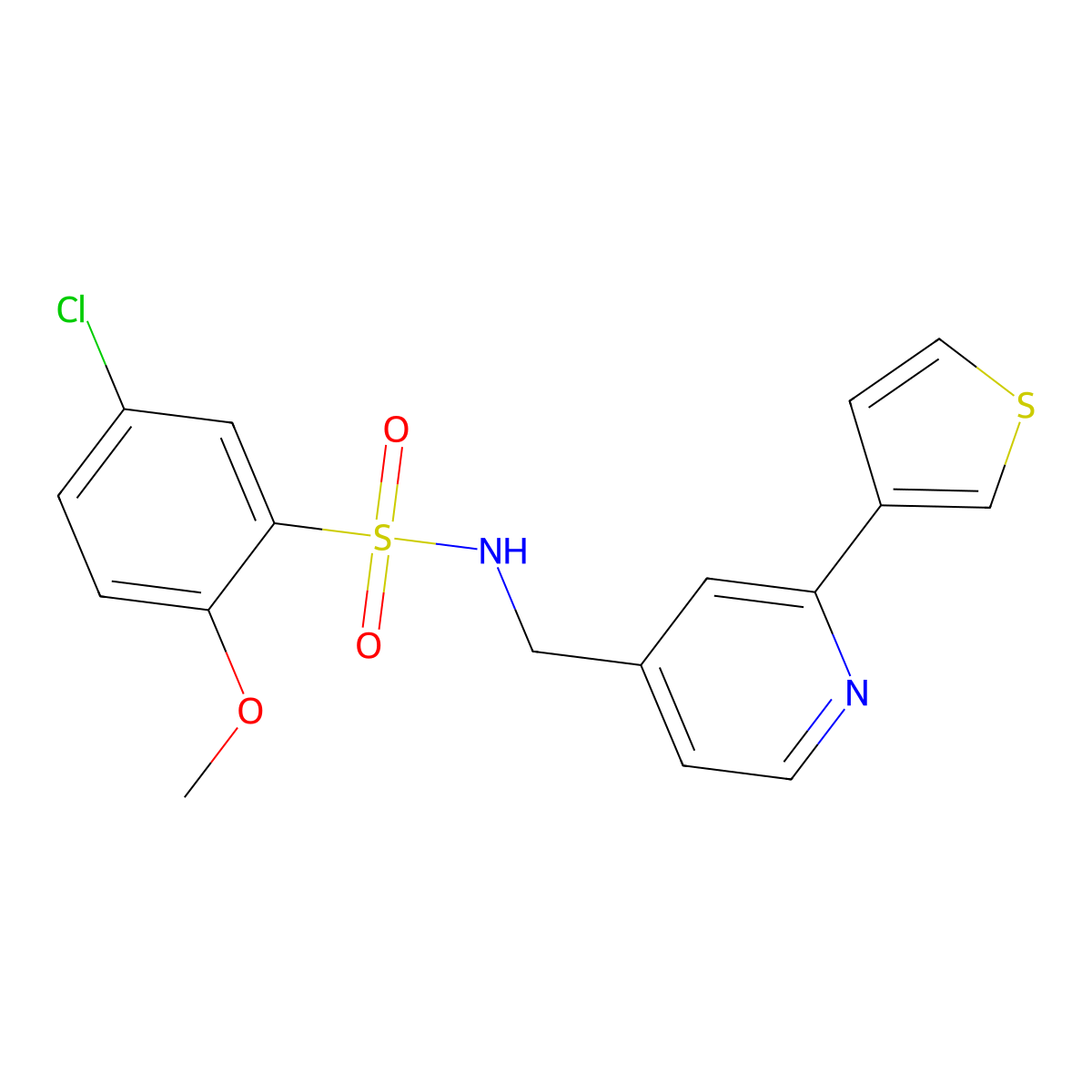 5-chloro-2-methoxy-N-((2-(thiophen-3-yl)pyridin-4-yl)methyl)benzenesulfonamide molecular structure, CAS 2034582-16-4