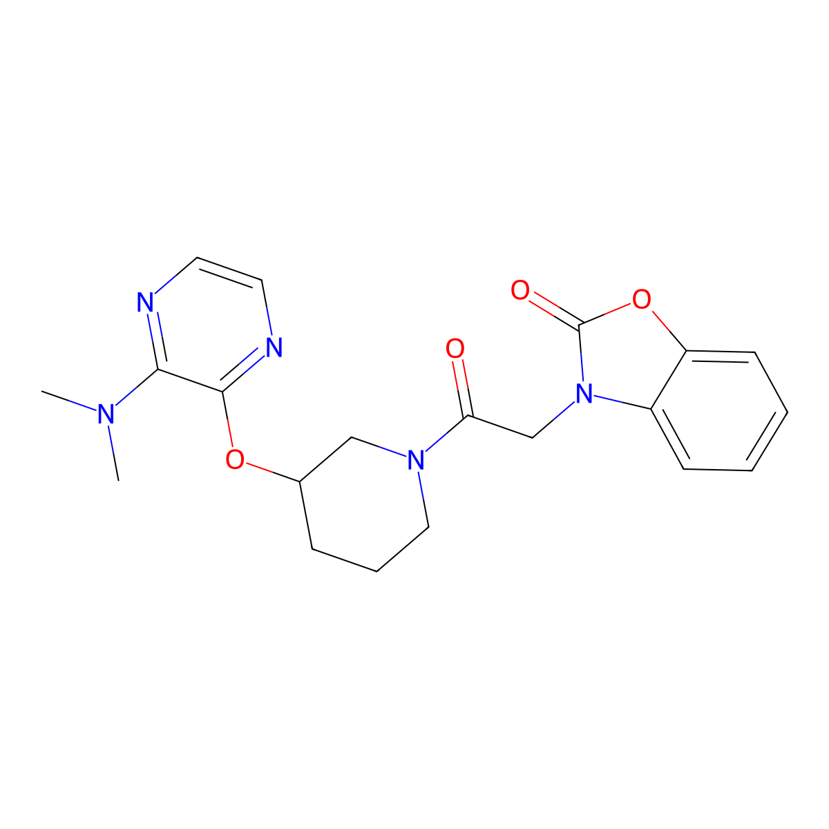 3-(2-(3-((3-(dimethylamino)pyrazin-2-yl)oxy)piperidin-1-yl)-2-oxoethyl)benzo[d]oxazol-2(3H)-one molecular structure, CAS 2034582-17-5