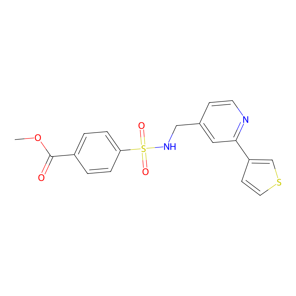 methyl 4-(N-((2-(thiophen-3-yl)pyridin-4-yl)methyl)sulfamoyl)benzoate molecular structure, CAS 2034582-20-0